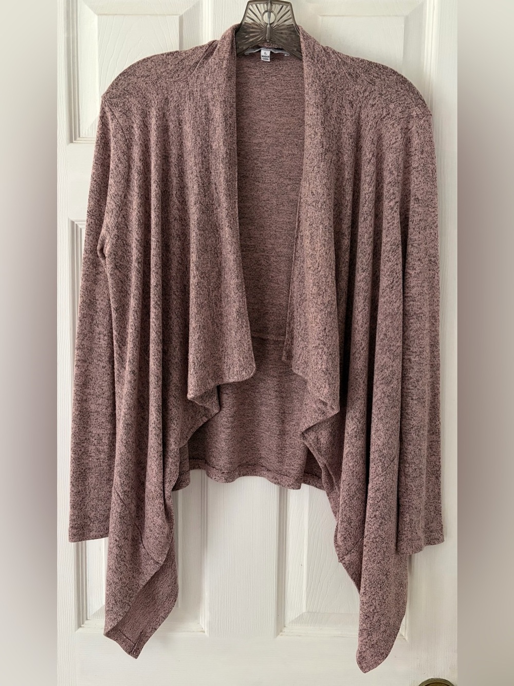 Purple Snow Open-Front Draped Cardigan Sweater - Mauve Pink